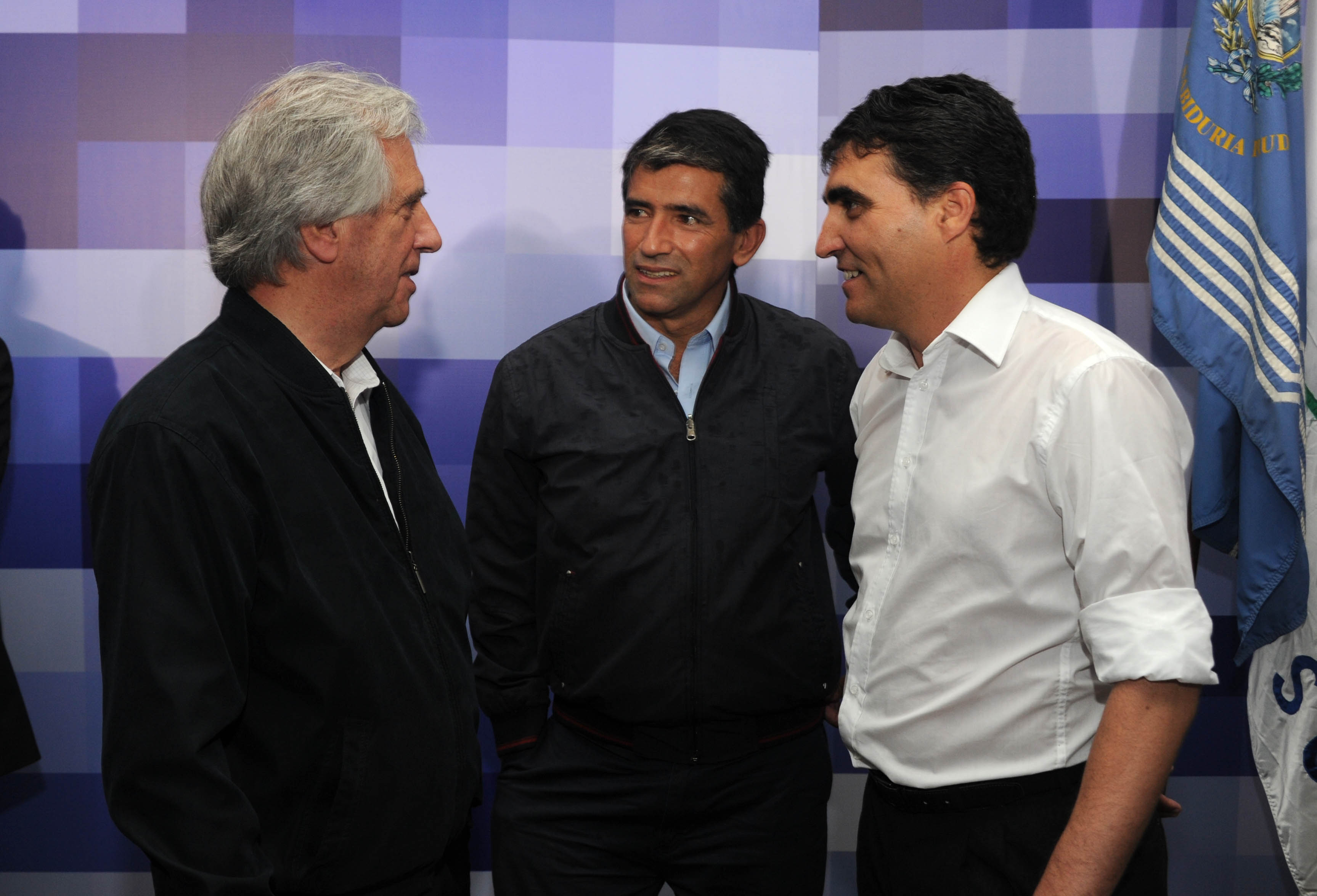 Presidente Tabaré Vázquez junto al vicepresidente Raúl Sendic y el Intendente Andrés Lima
