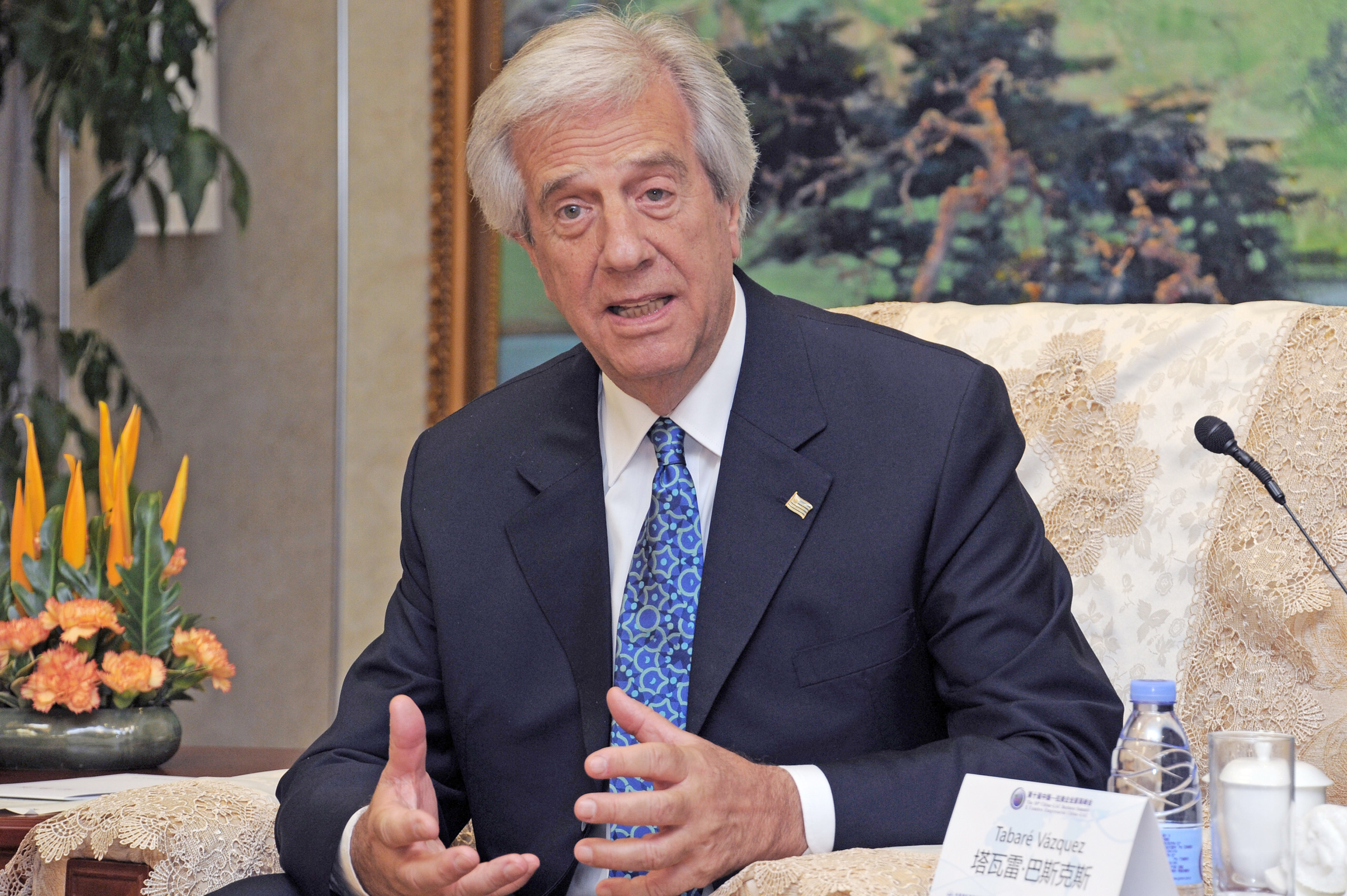 Presidente Tabaré Vázquez en diálogo con el gobernador de Hebei, Zhang Qingwei