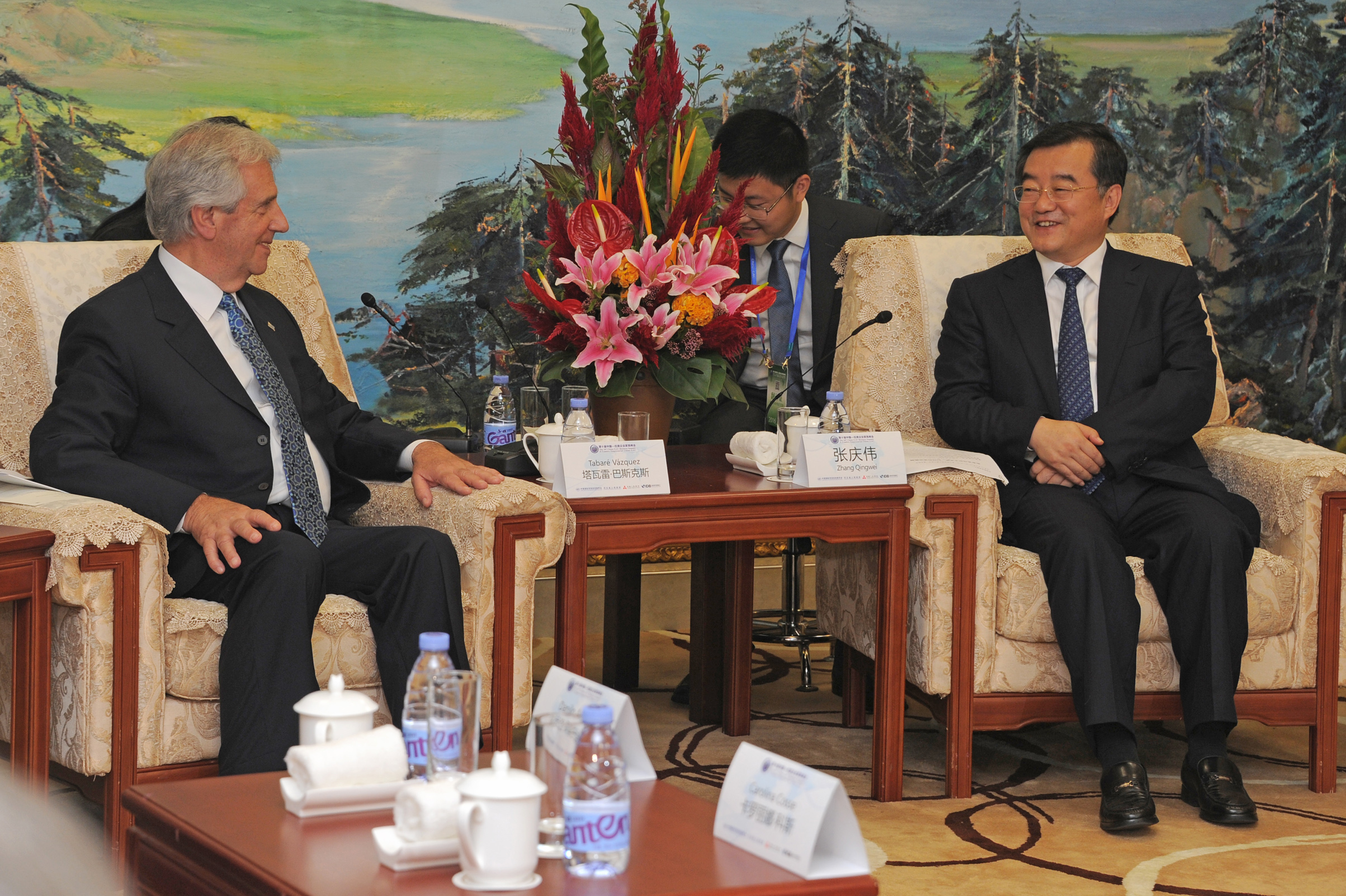 Presidente Tabaré Vázquez en diálogo con el gobernador de Hebei, Zhang Qingwei