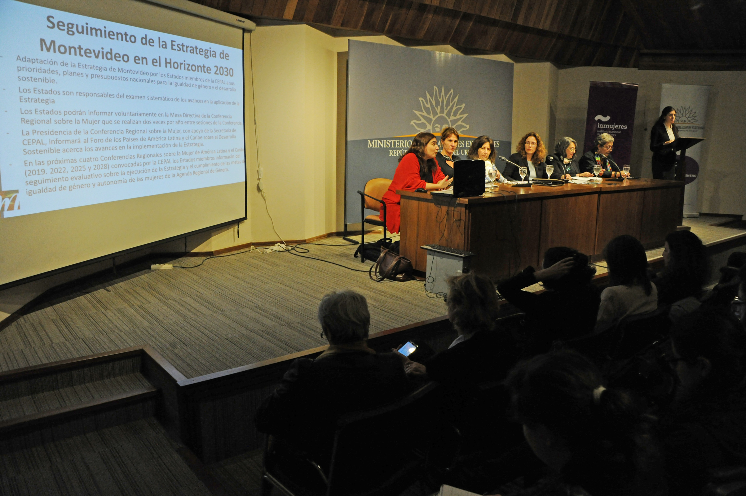 Verónica Amarante, representante de CEPAL, haciendo uso de la palabra, durante la presentación