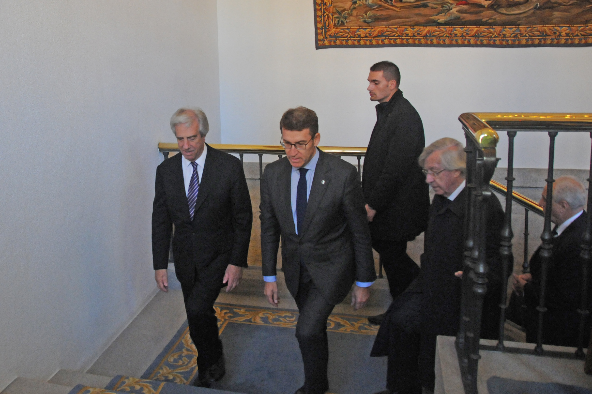 Presidente Vázquez junto al ministro Danilo Astori, fueron recibidos por el presidente de la Xunta de Galicia, Alberto Nuñez Feijóo