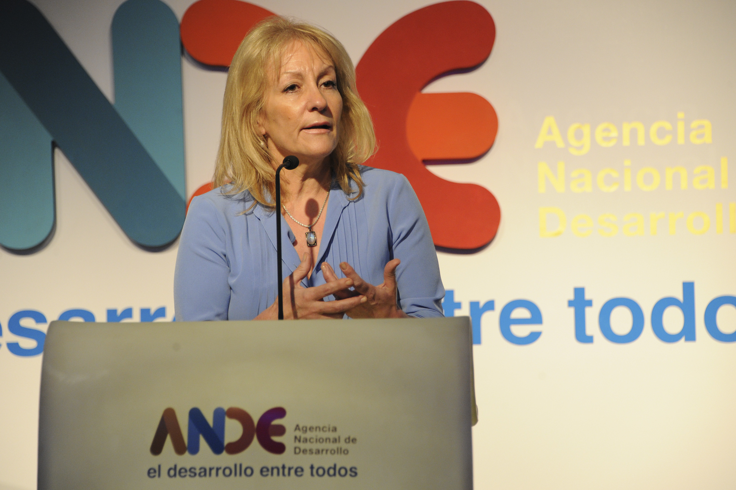 Ministra de Industria Energía y Minería, Carolina Cosse, realizando su exposición