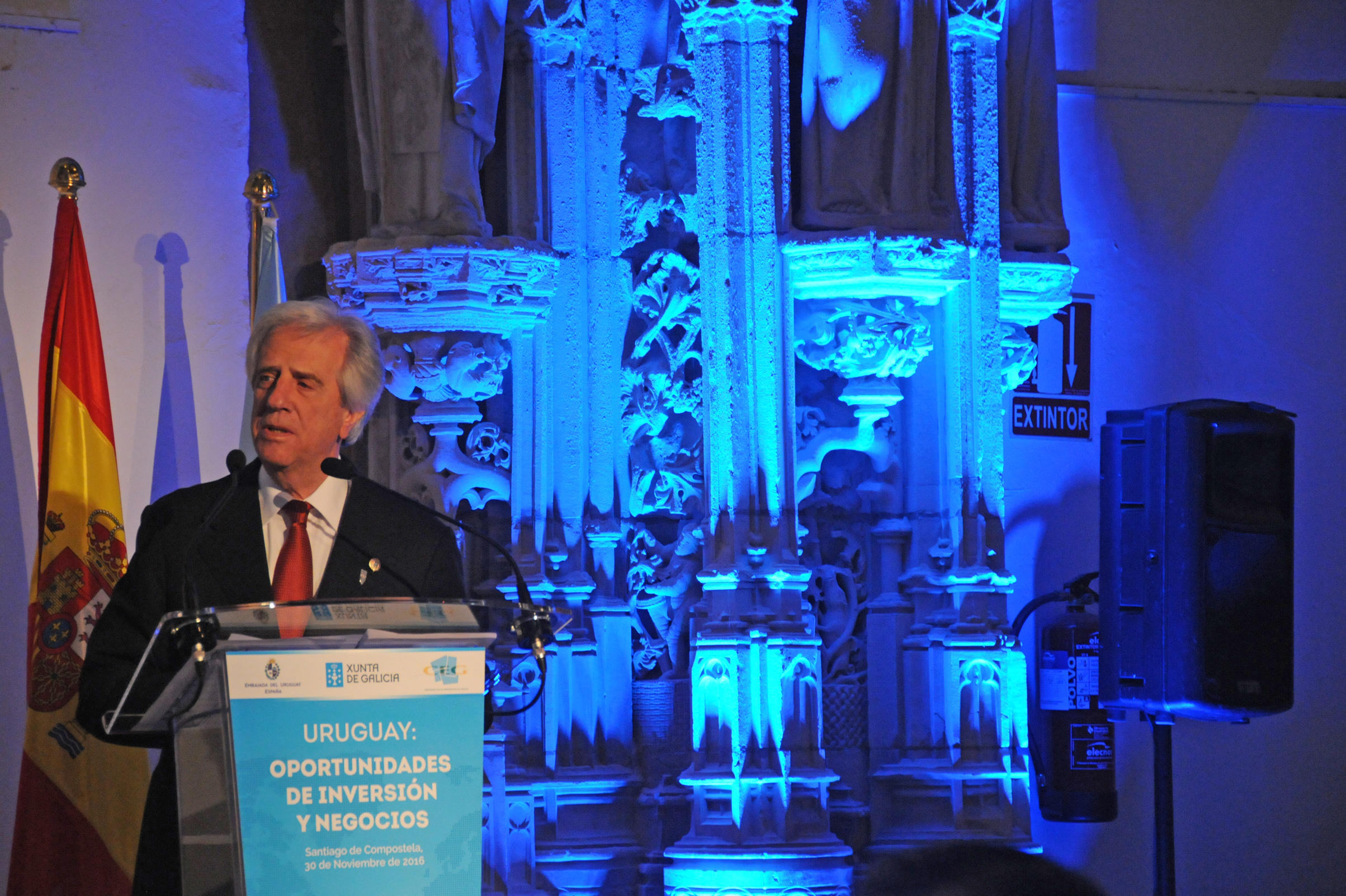 Uruguay Präsident Vazquez stellte im Spanischen Galizien vor Unternehmern die Infrastrukturprojekte seiner Regierung vor
