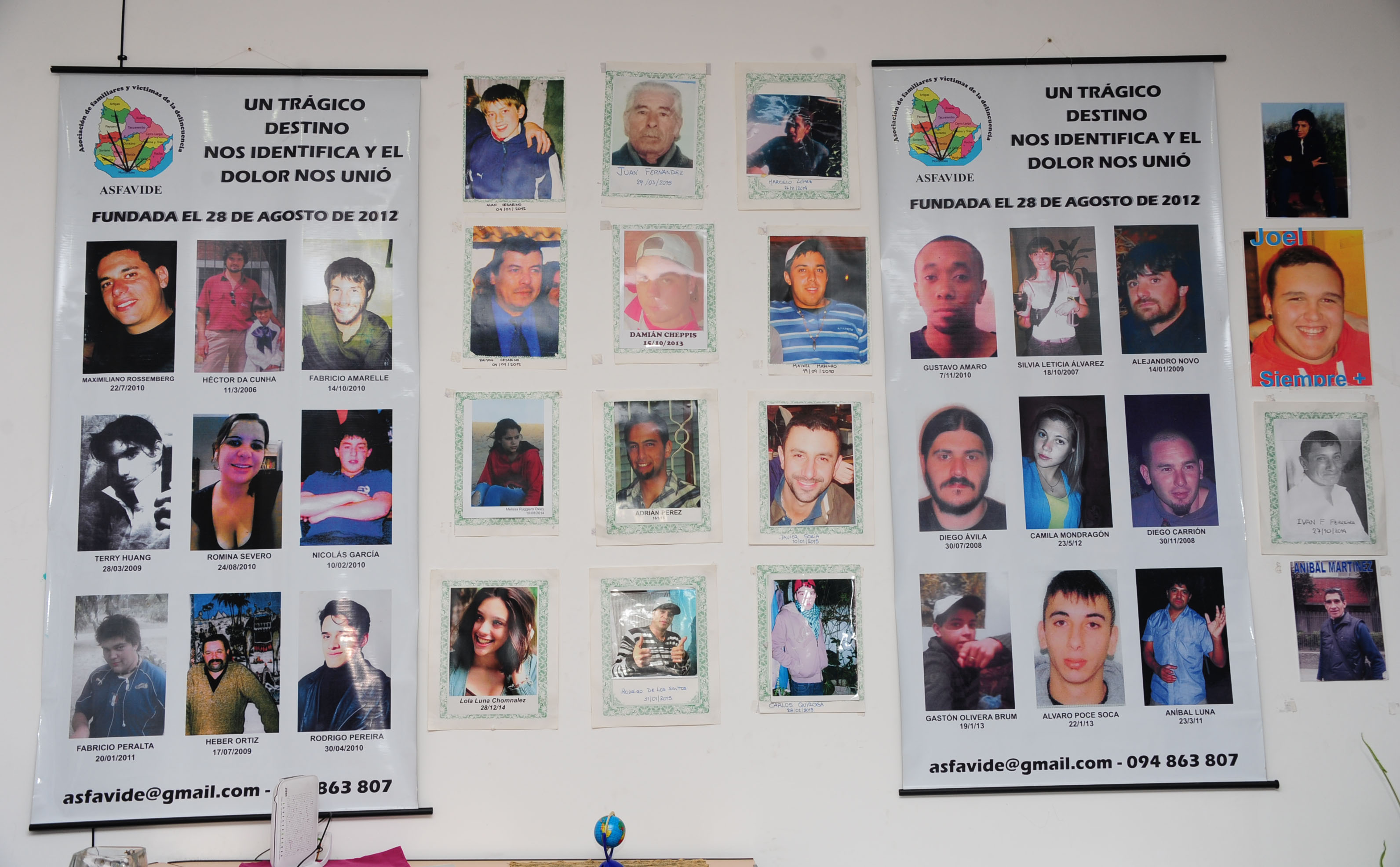Fotos de las víctimas de la delincuencia en el interior de la sede