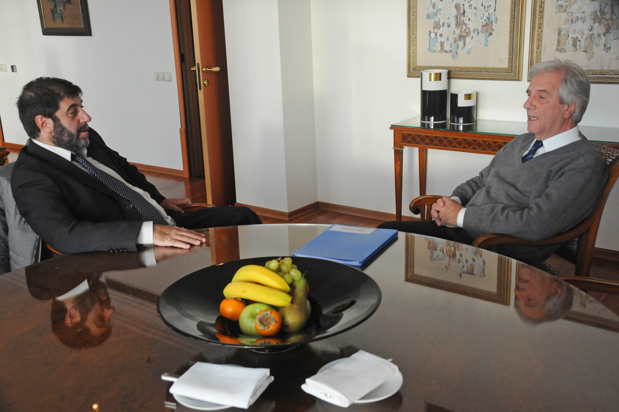 Presidente Vázquez en reunión con presidente del PIT-CNT, Fernando Pereira