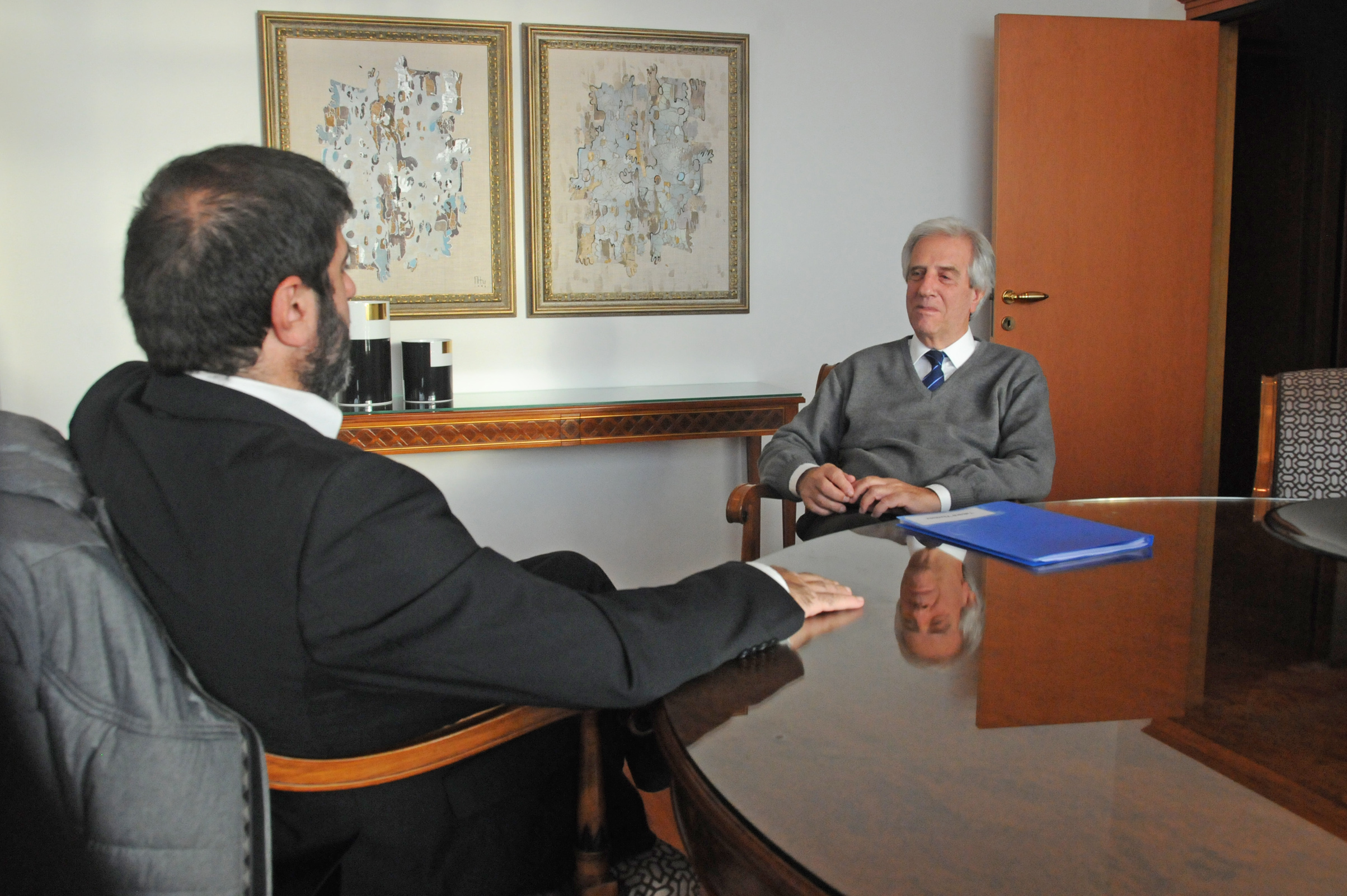 Presidente Vázquez en reunión con presidente del PIT-CNT, Fernando Pereira