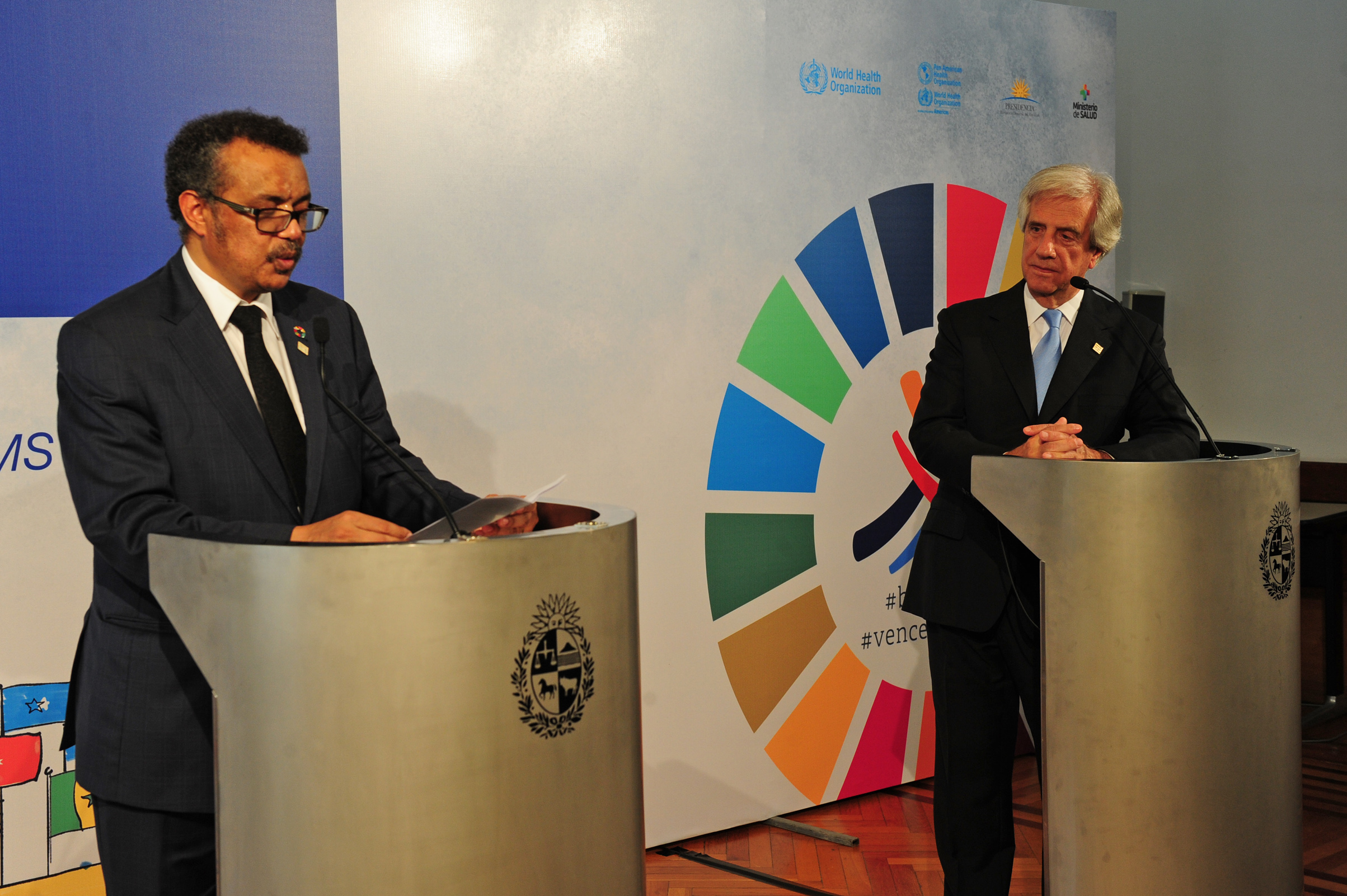 Presidente Tabaré Vázquez y director general de la OMS, Tedros Adhanom Ghebreyesus