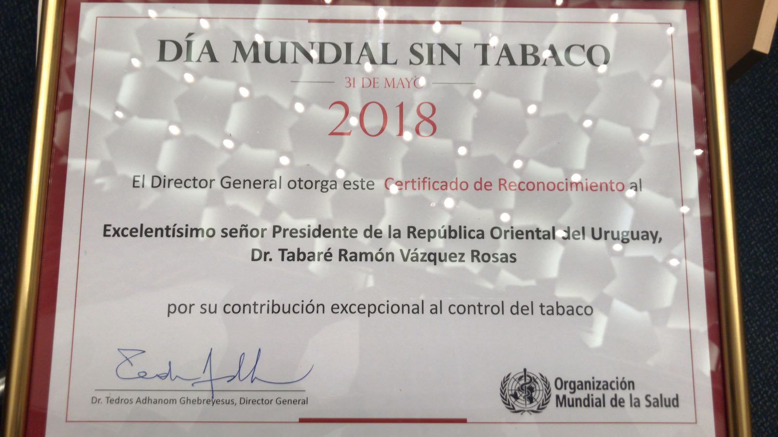 Presidente Tabaré Vázquez recibió reconocimiento de Organización Mundial de la Salud