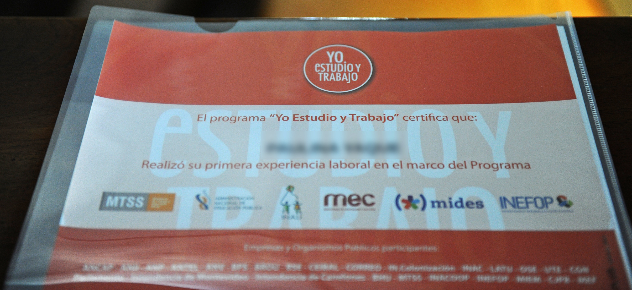 Certificado del Programa Yo Estudio y Trabajo