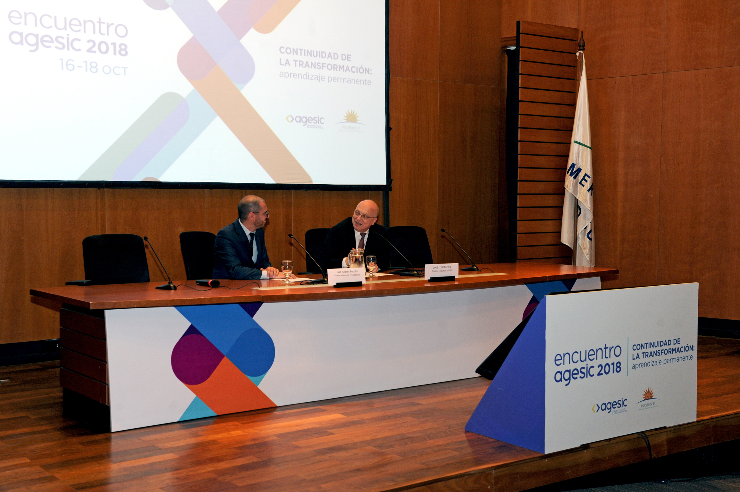 Prosecretario de Presidencia, Juan Andrés Roballo, y director ejecutivo de Agesic, José Clastornik, en Encuentro Agesic 2018
