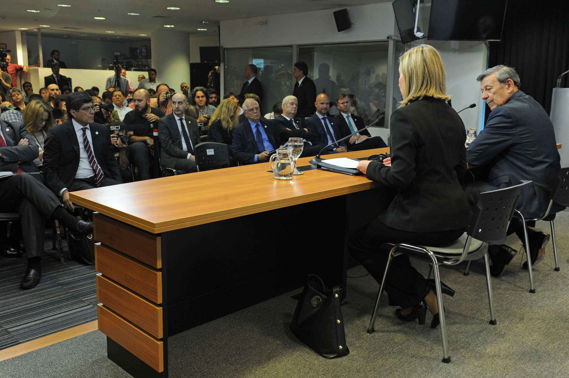 Conferencia de prensa del canciller Rodolfo Nin Novoa y Federica Mogherini, alta representante para Asuntos Exteriores de la Unión Europea