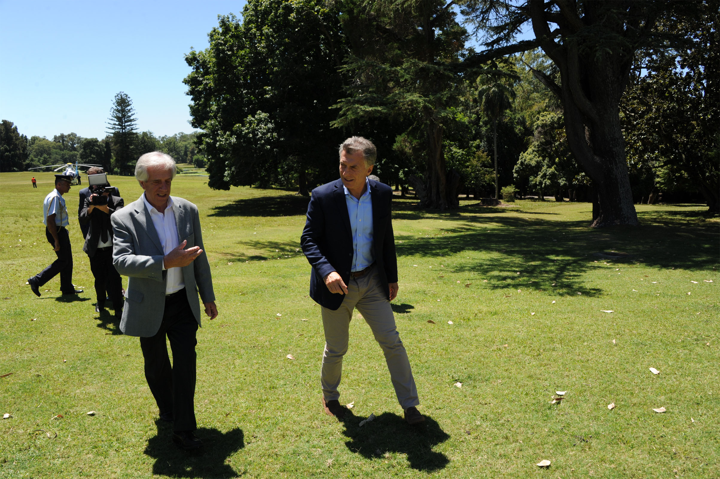 Presidentes Tabaré Vázquez y Mauricio Macri en la estancia oficial del Parque Aarón de Anchorena