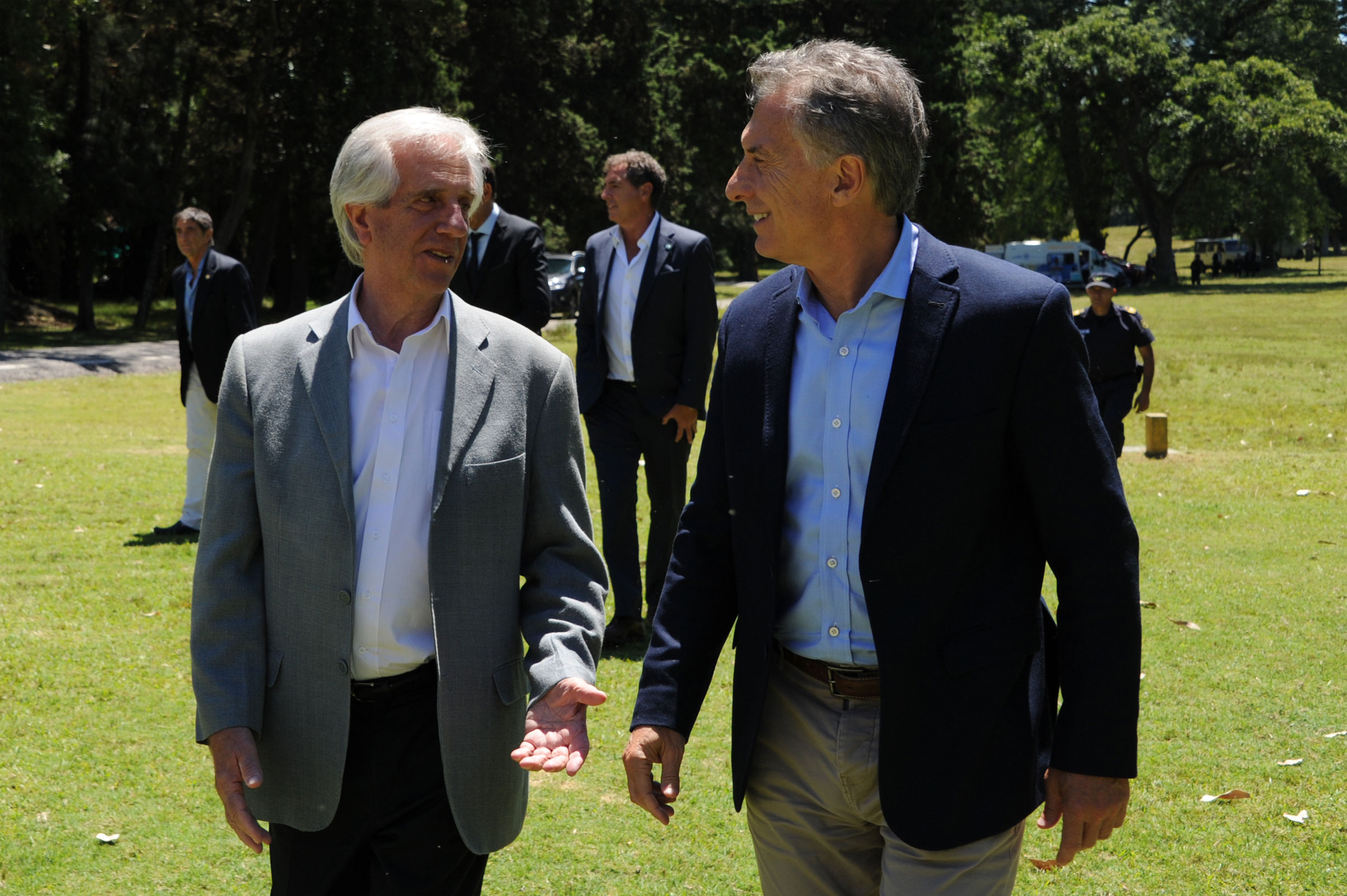 Presidentes Tabaré Vázquez y Mauricio Macri en la estancia oficial del Parque Aarón de Anchorena