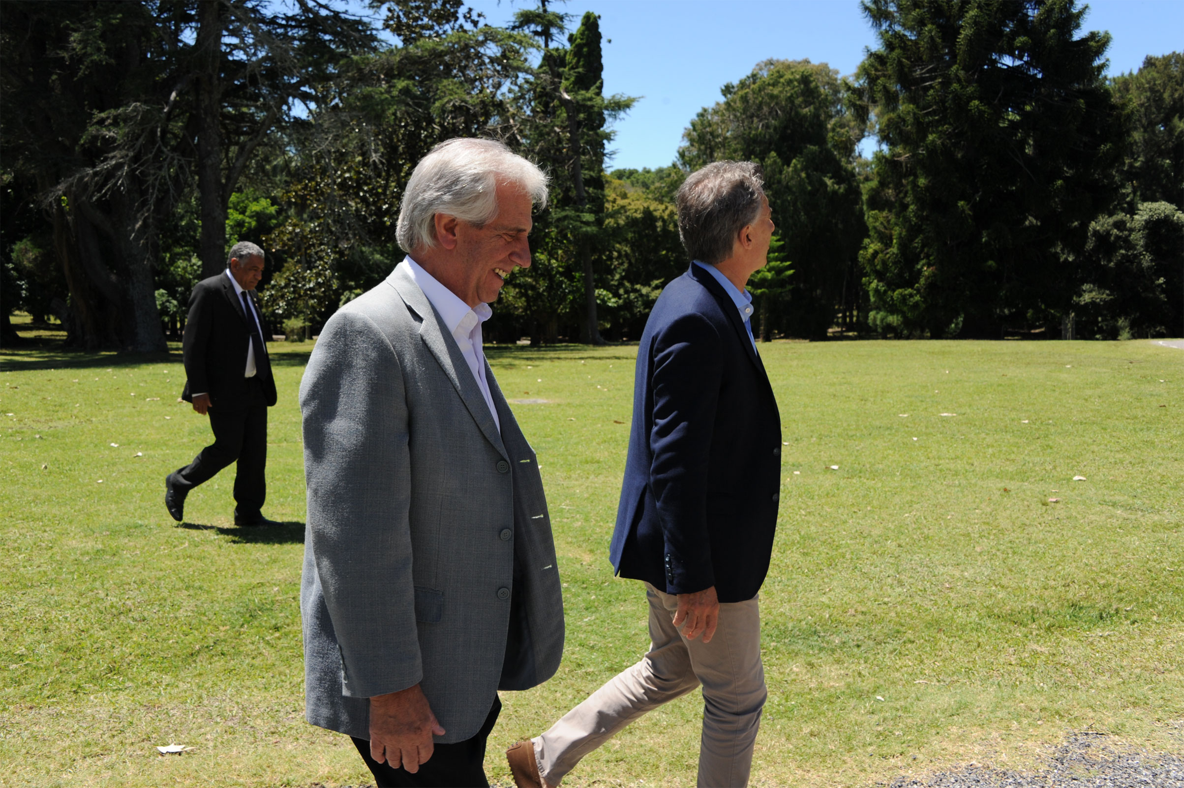 Presidentes Tabaré Vázquez y Mauricio Macri en la estancia oficial del Parque Aarón de Anchorena