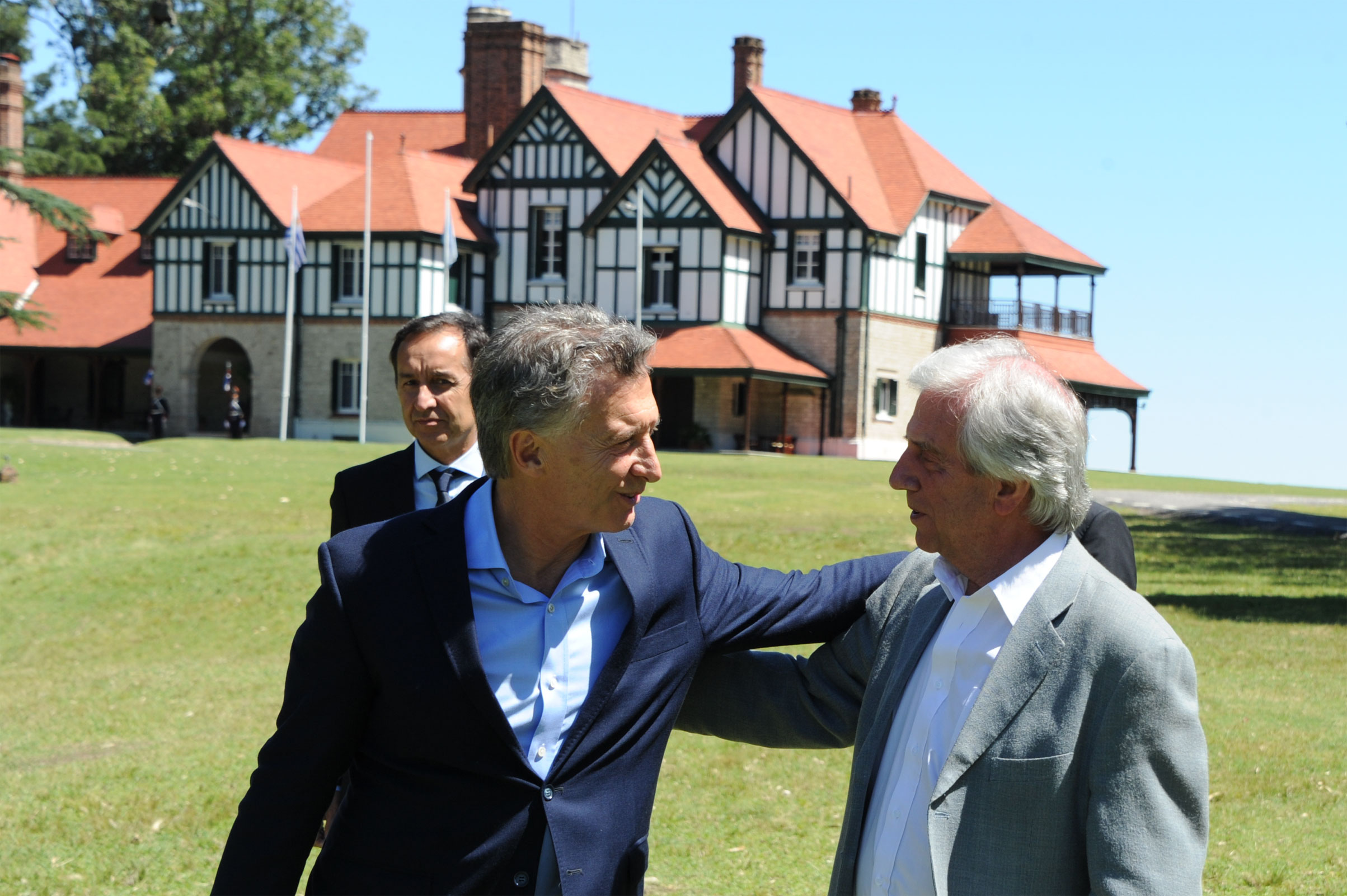Presidentes Tabaré Vázquez y Mauricio Macri en la estancia oficial del Parque Aarón de Anchorena