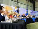 Presidente Tabaré Vázquez haciendo uso de la palabra en Consejo de Ministros abierto en Centenario, departamento de Durazno