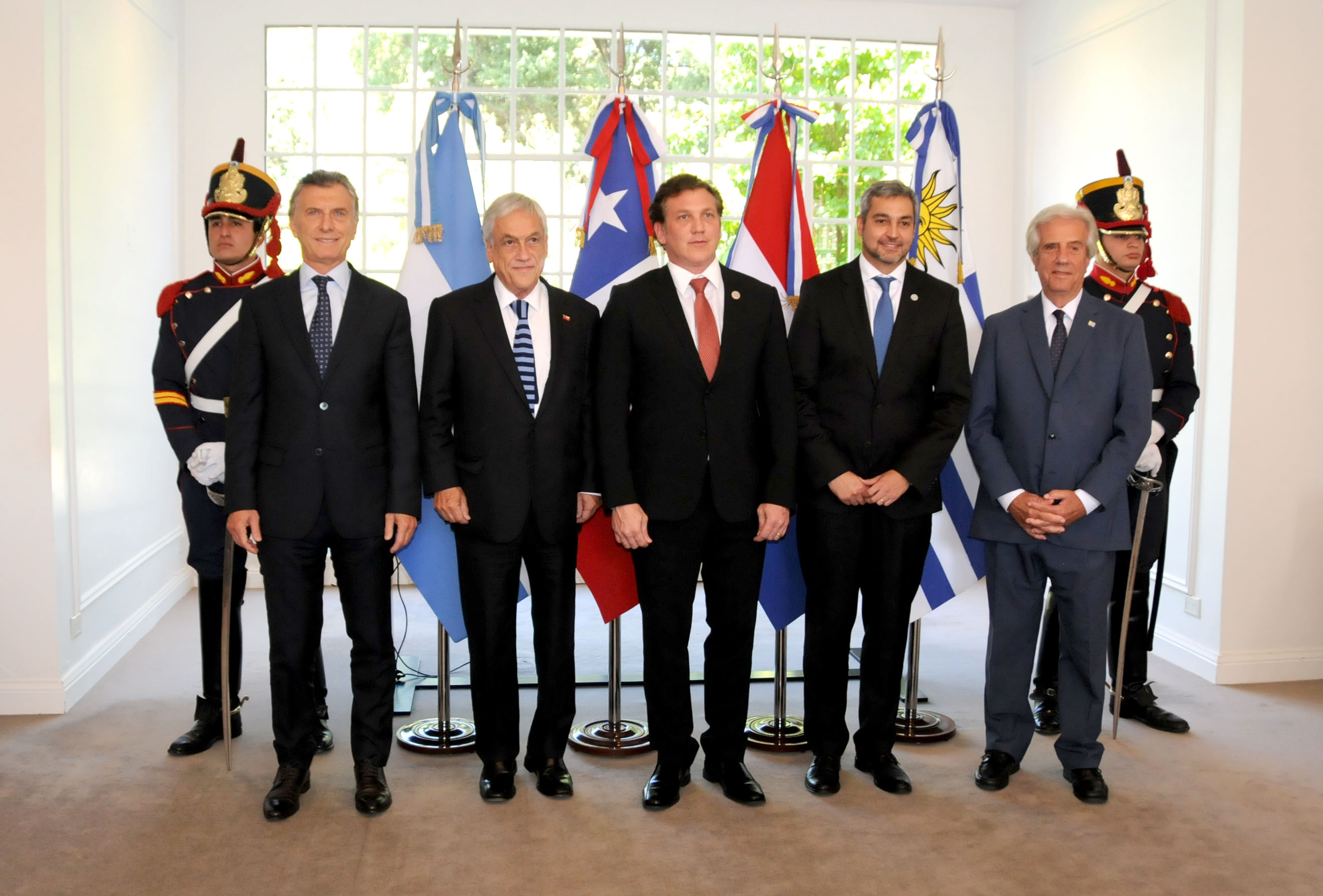 Mauricio Mari, Sebastián Piñera, Alejandro Domínguez, Mario Abdo Benítez, y Tabaré Vázquez