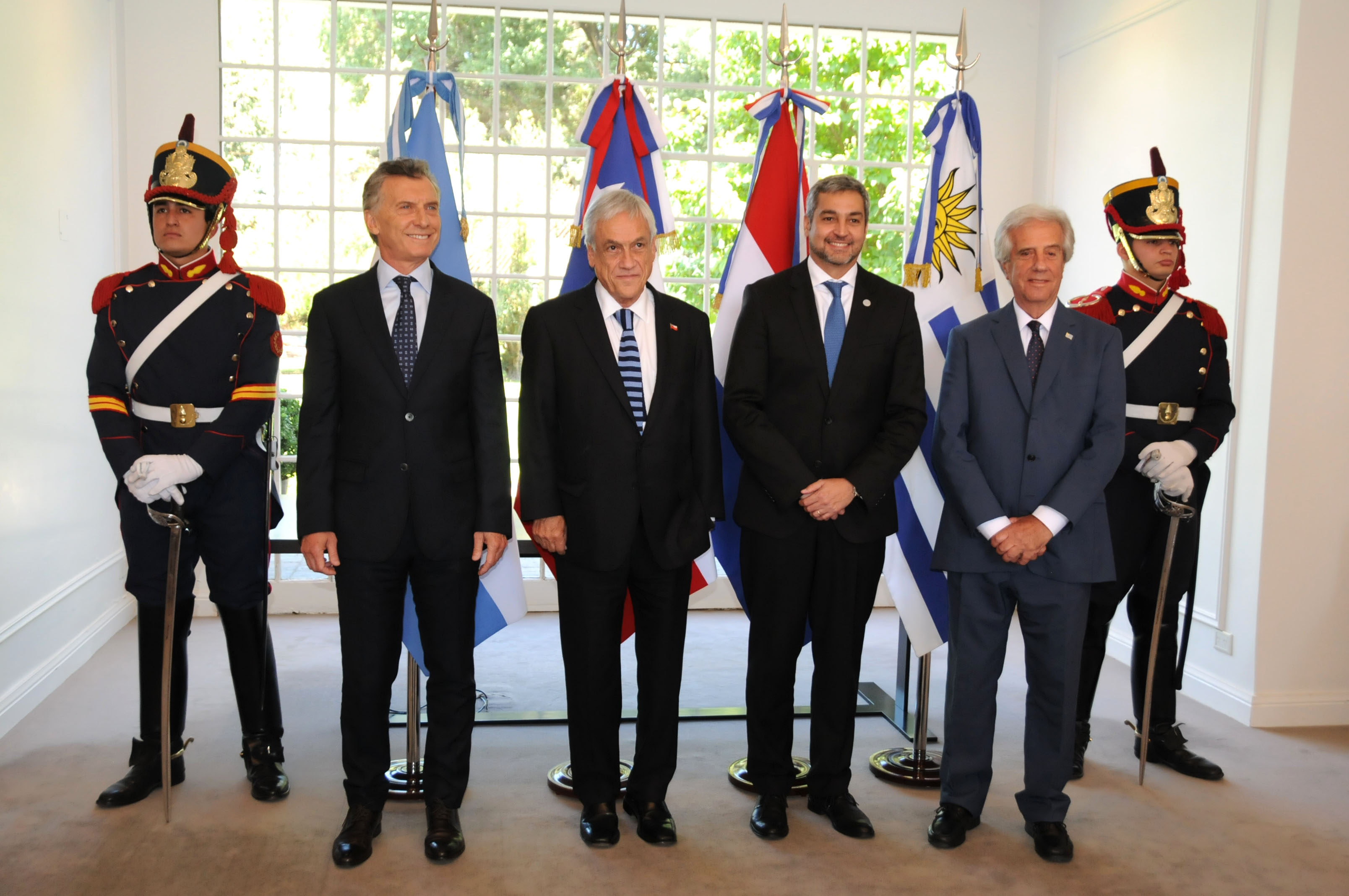 Mauricio Mari, Sebastián Piñera, Mario Abdo Benítez, y Tabaré Vázquez
