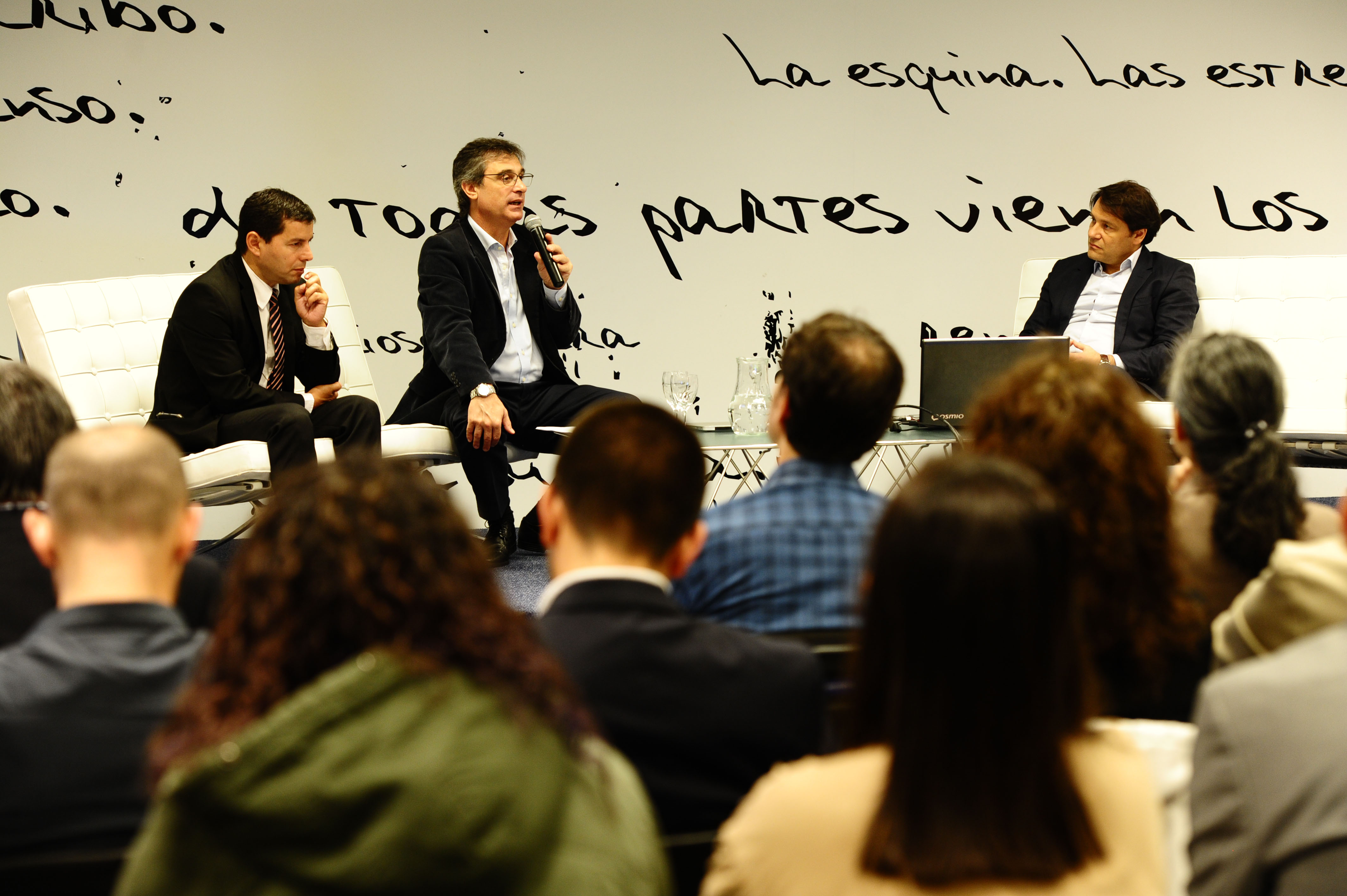 Director de OPP, Álvaro García, director del Inefop, Eduardo Pereyra, y titular de la empresa ICT4V, Daniel Kofman
