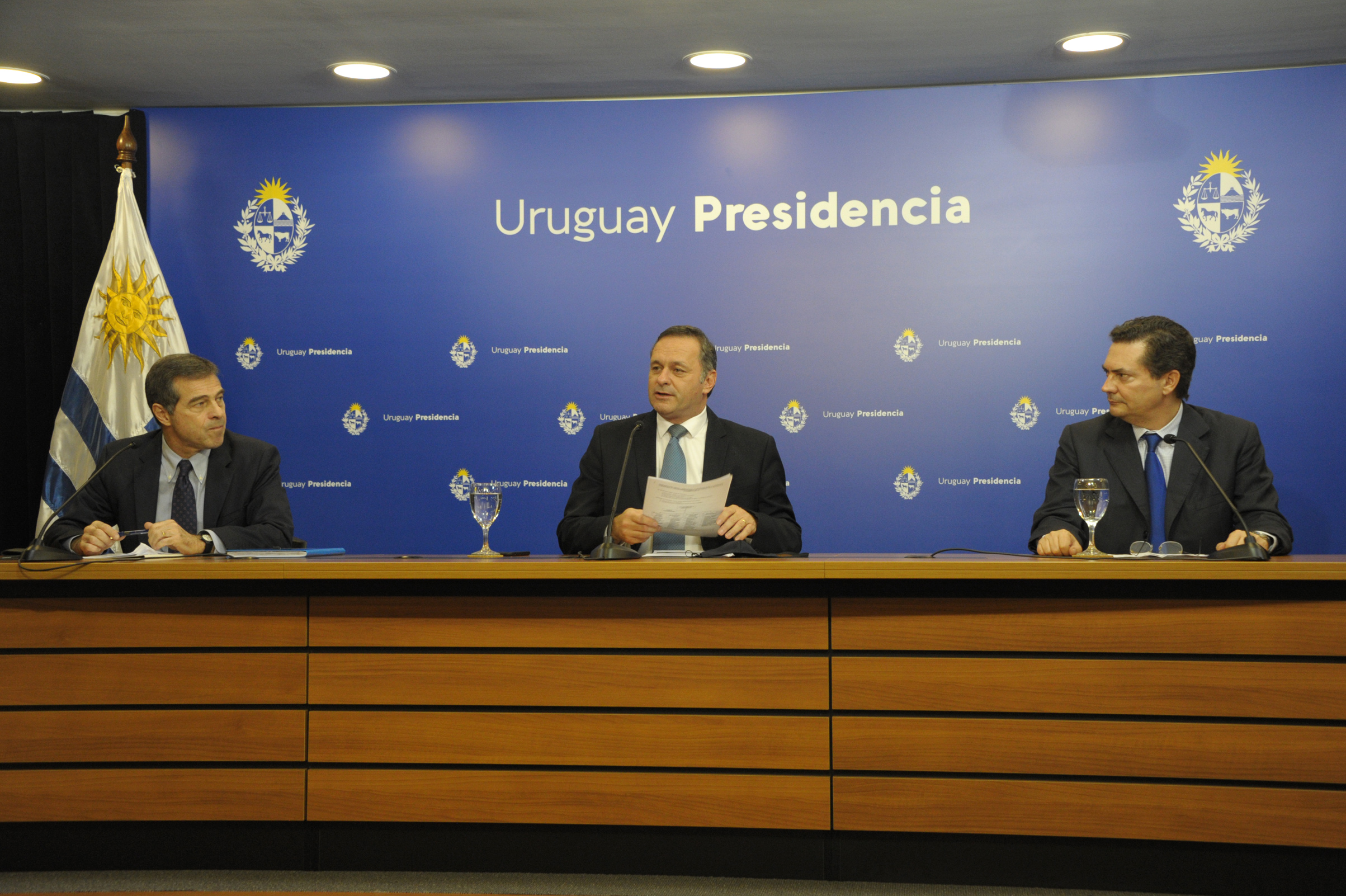 Canciller, Ernesto Talvi, secretario de Presidencia, Álvaro Delgado, y prosecretario de Presidencia, Rodrigo Ferrés