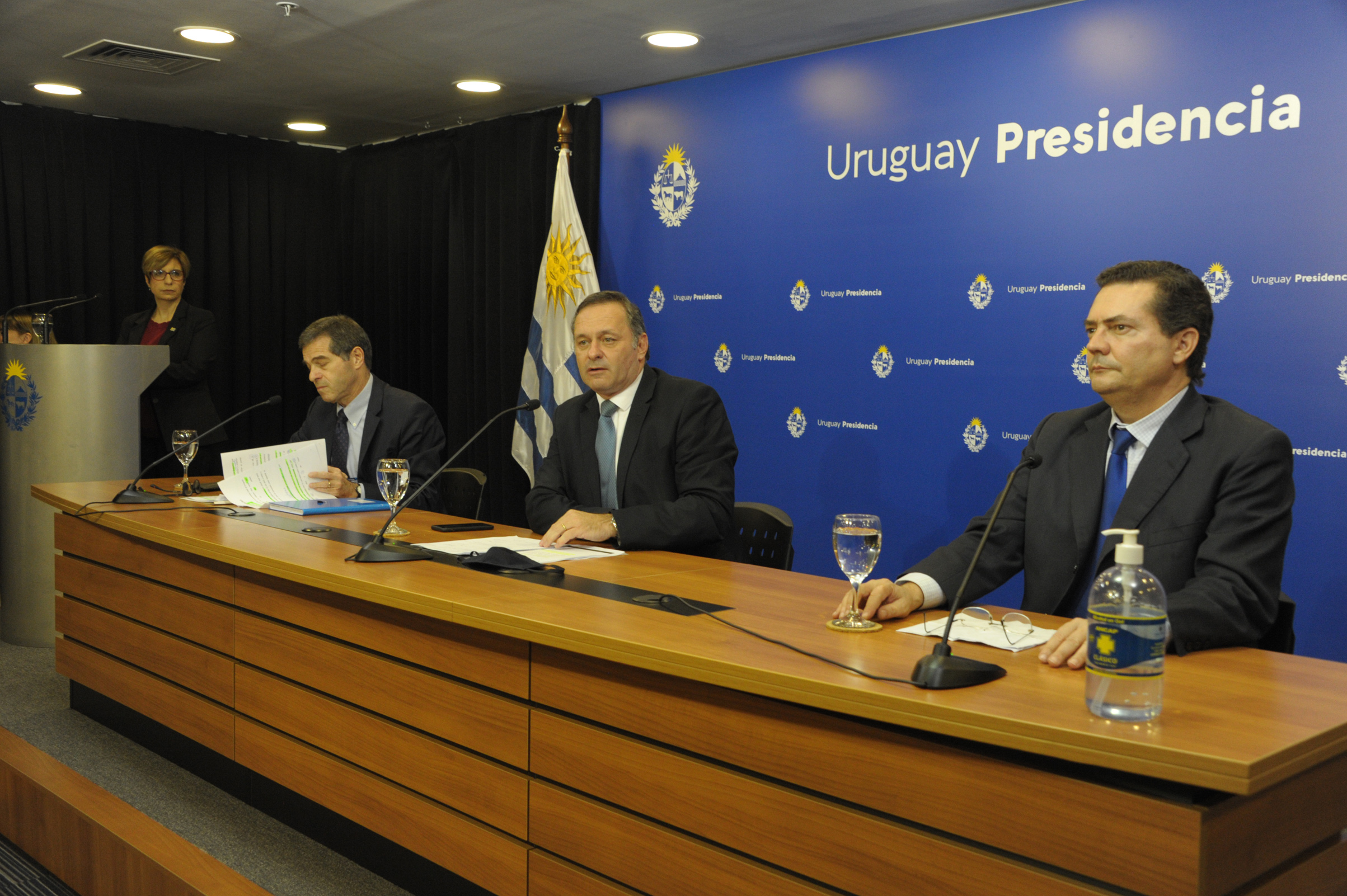 Canciller, Ernesto Talvi, secretario de Presidencia, Álvaro Delgado, y prosecretario de Presidencia, Rodrigo Ferrés