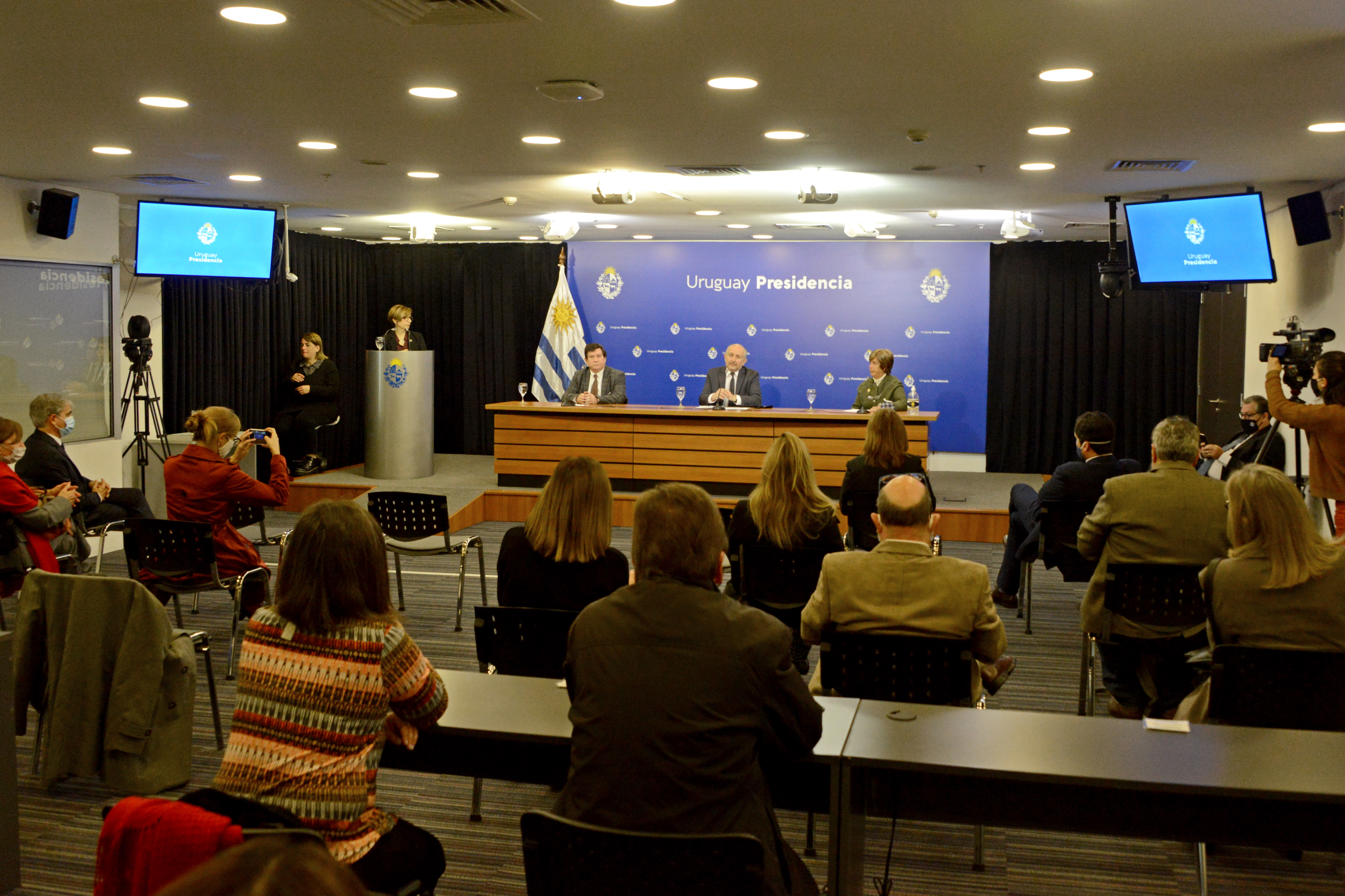 William Rey Ashfield, Pablo da Silveira y Graciela Lago, en el lanzamiento del Día del Patrimonio