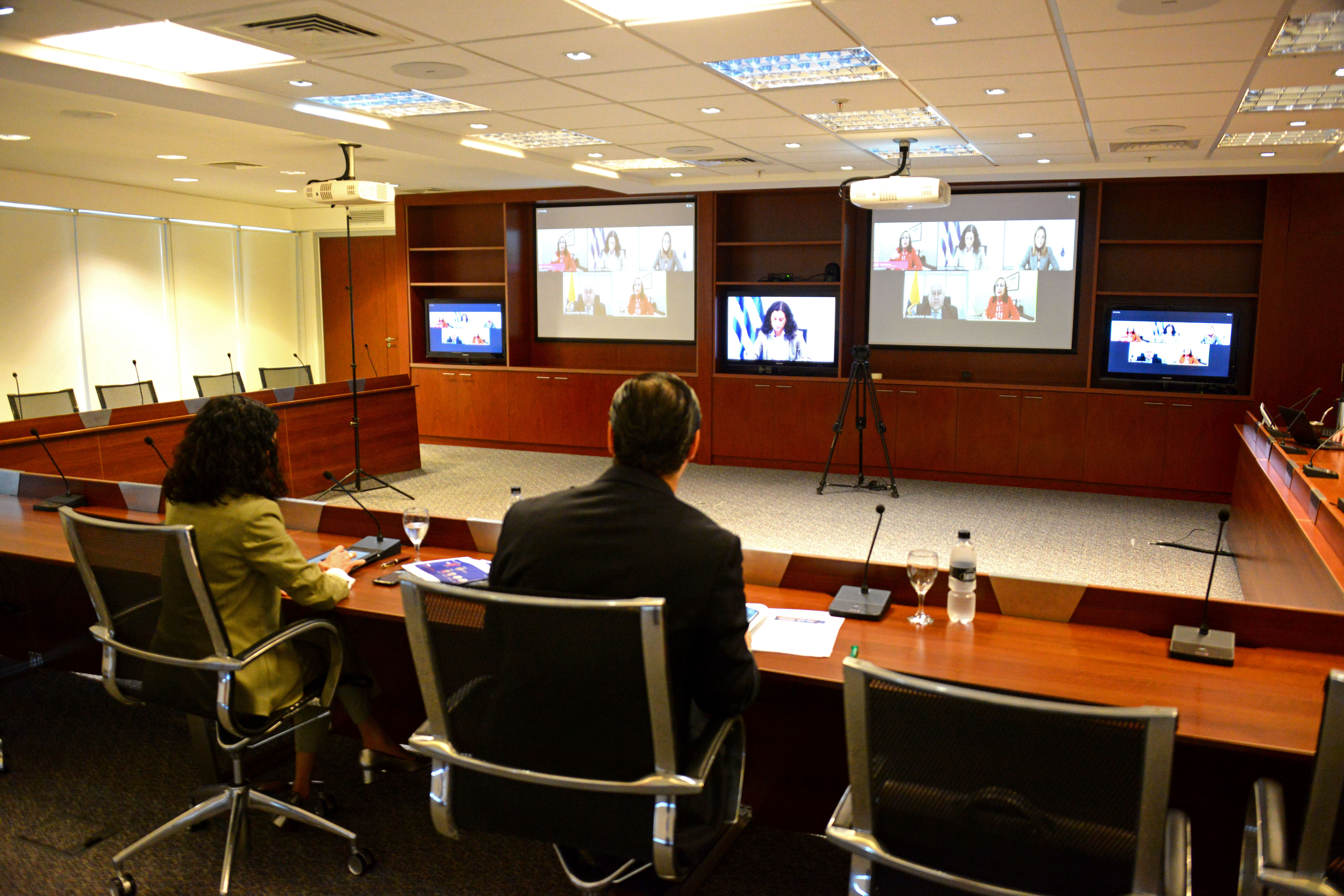 Ministra de Economía y Finanzas, Azucena Arbeleche, durante la videoconferencia