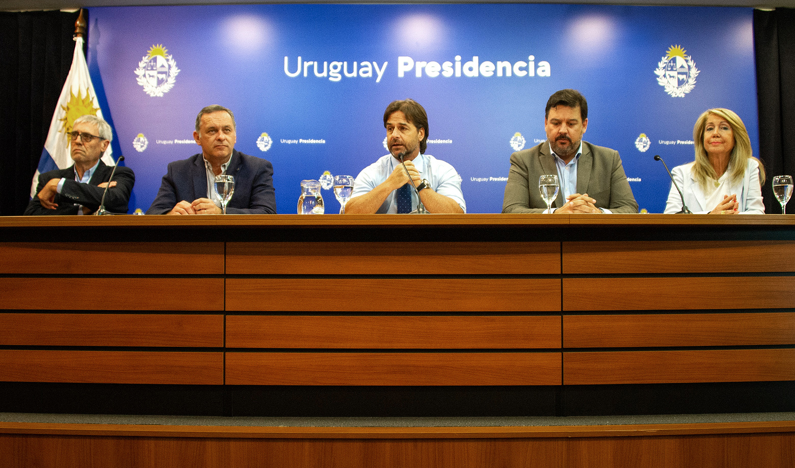 Imágenes de conferencia del presidente Lacalle Pou sobre obras de saneamiento