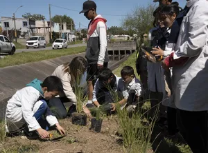 Alumnos de la escuela Ana Frank y jóvenes del centro “33 Orientales” plantaron árboles