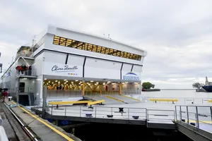 Créditos: Martín Cerchiari (fotografía) / Presidencia de la República (fuente institucional) Inauguración de ferry 100% eléctrico que unirá Uruguay y Argentina